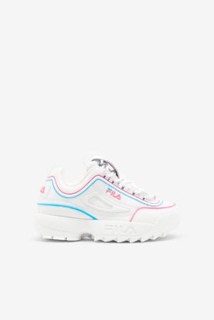 FILA Disruptor 2 Contrast Piping Sneakers White / Pink / Blue,Kids Shoes | CA.RLZWHG524